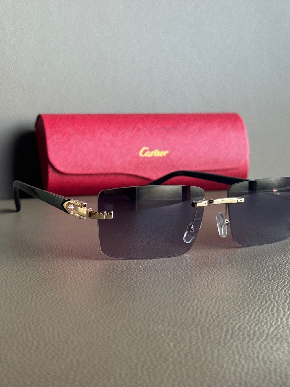 Cartier Rimless Sunglasses with Black Gradient Lenses and Gold Temples